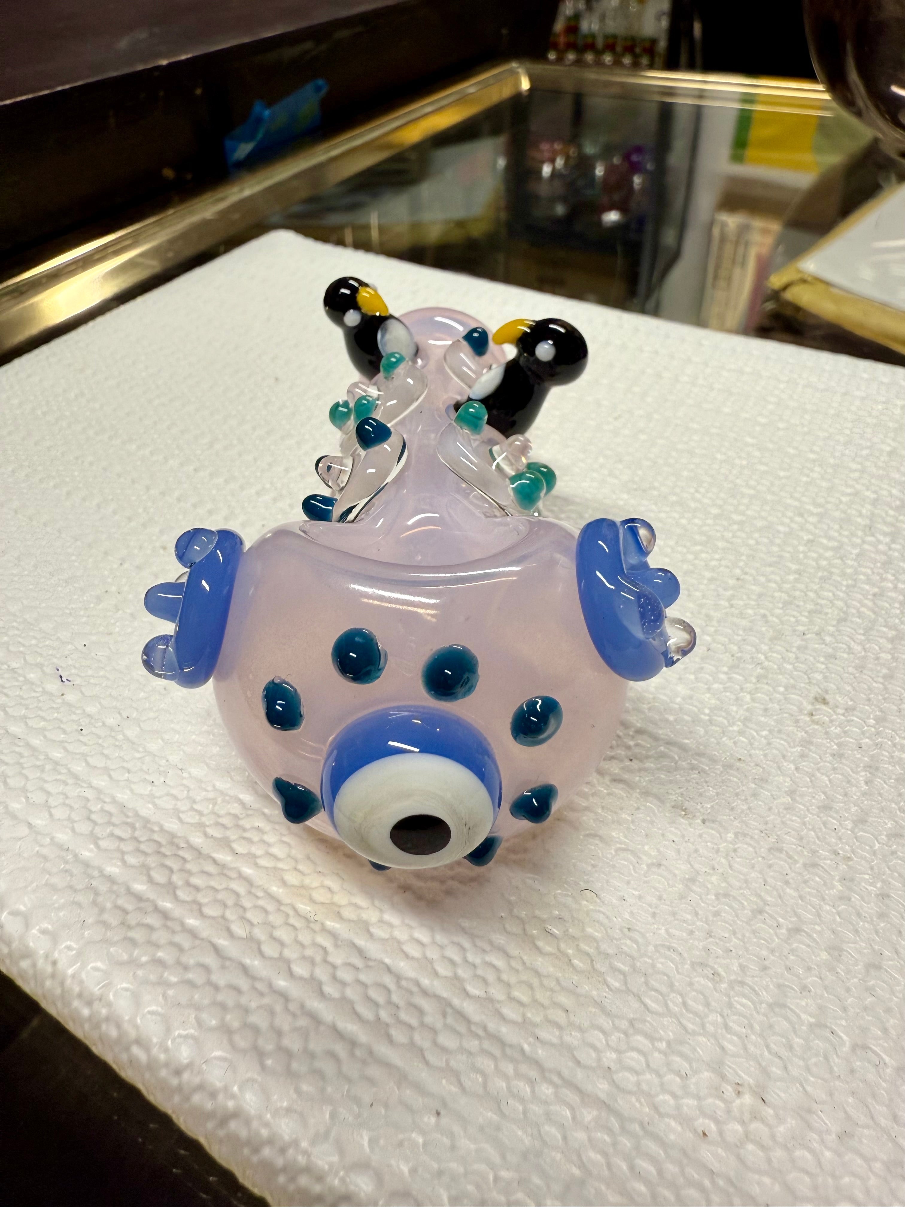 Ripkitty 4.5" Tobacco Dry Herb Hand Pipe Spoon Color Tube Glass with Penguins Art