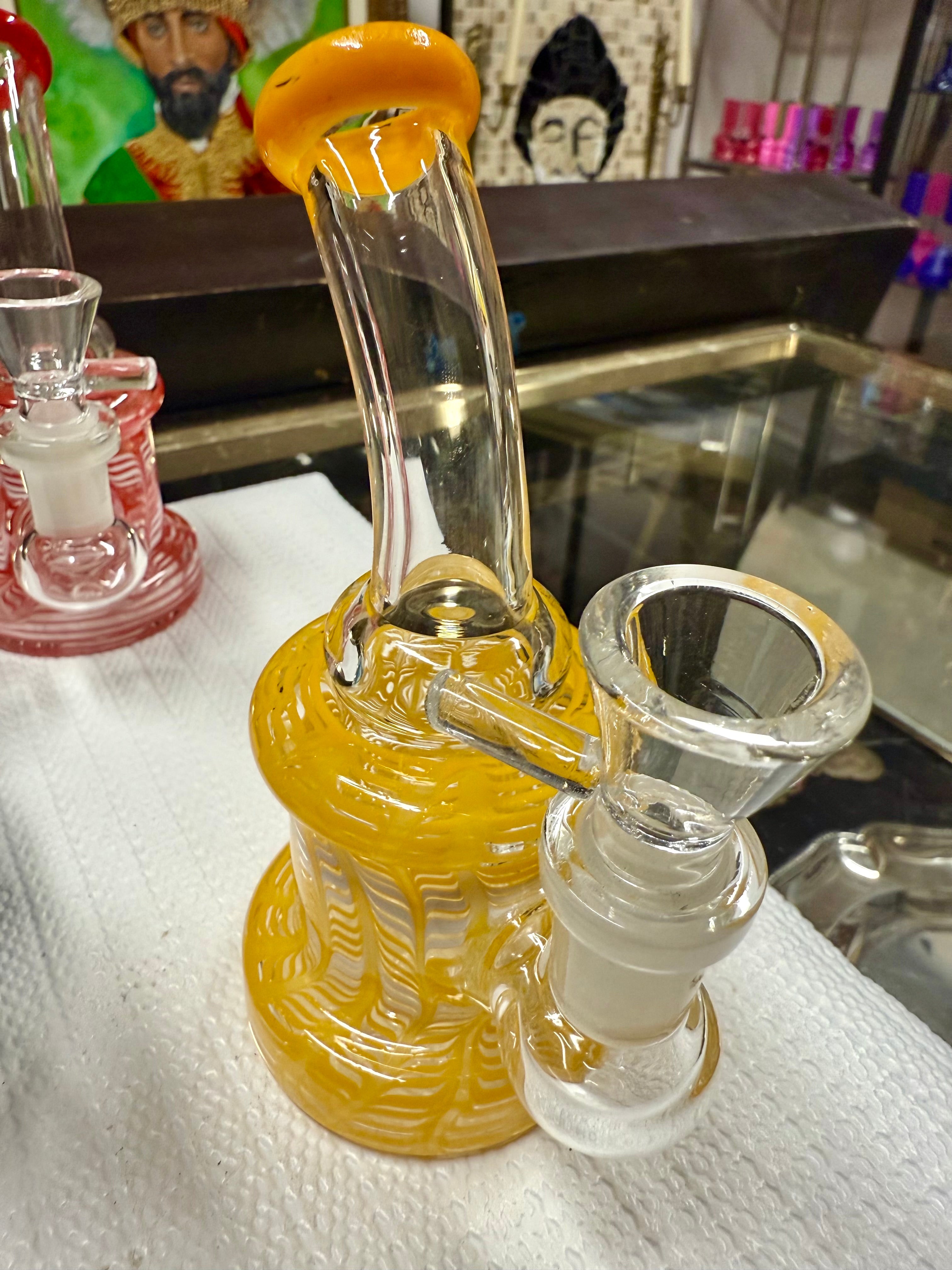 Ripkitty 5” Fancy Mini Bong with Rod Color and 14mm Male Bowl – Colors May Vary