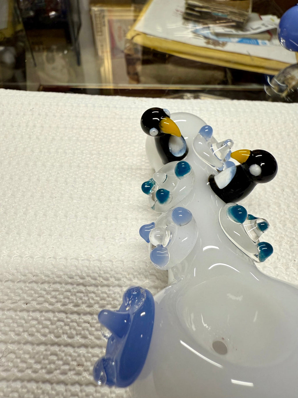 Ripkitty 4.5" Tobacco Dry Herb Hand Pipe Spoon Color Tube Glass with Penguins Art