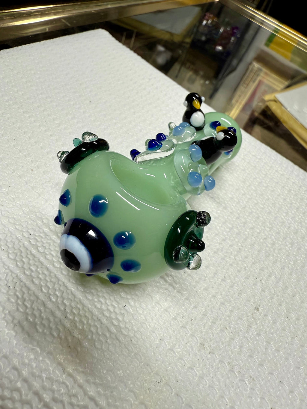 Ripkitty 4.5" Tobacco Dry Herb Hand Pipe Spoon Color Tube Glass with Penguins Art