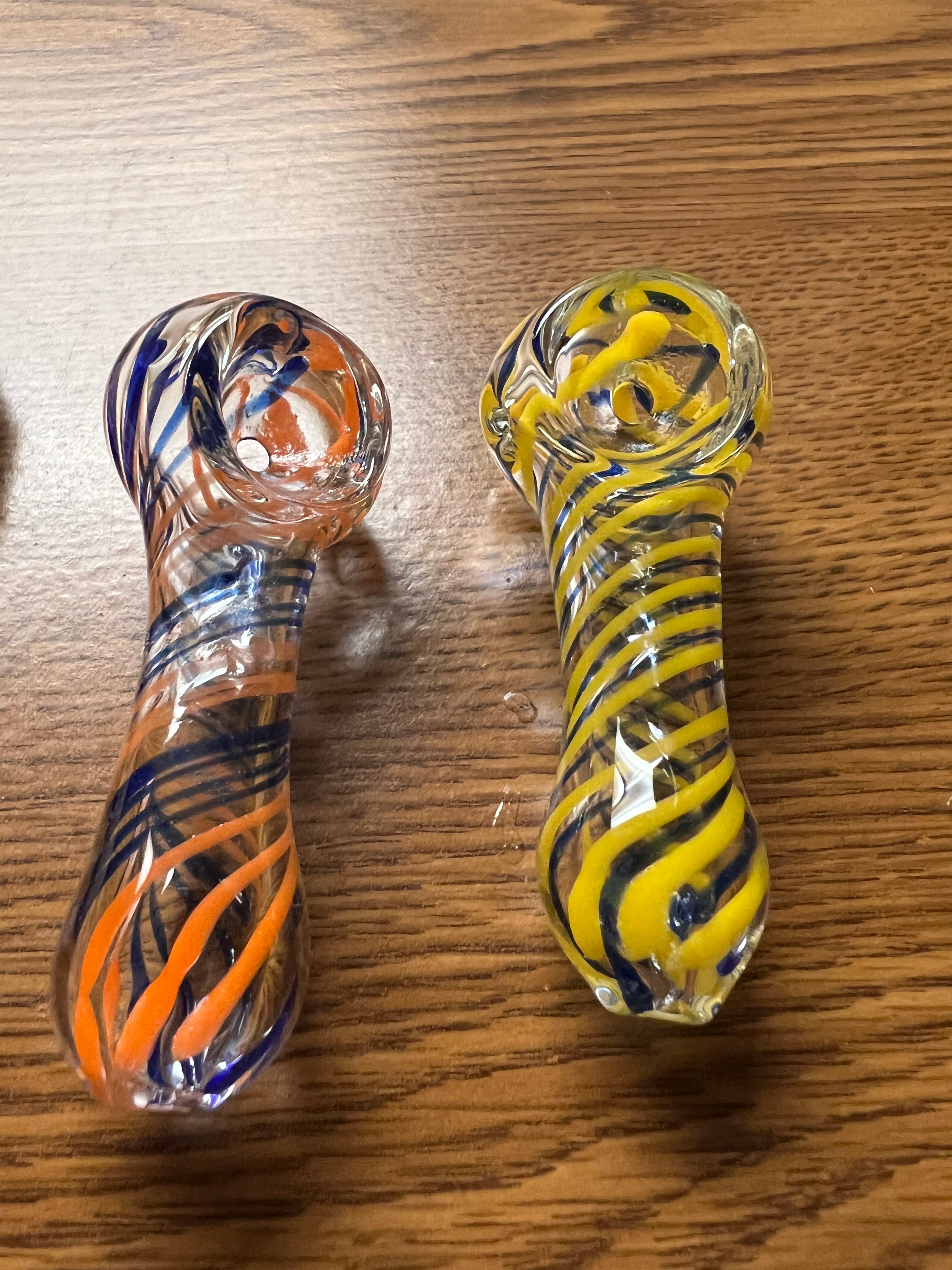 Ripkitty 3" Small Glass Mini Tiny Striped Swirly Handblown Dry Herb Hand Pipe