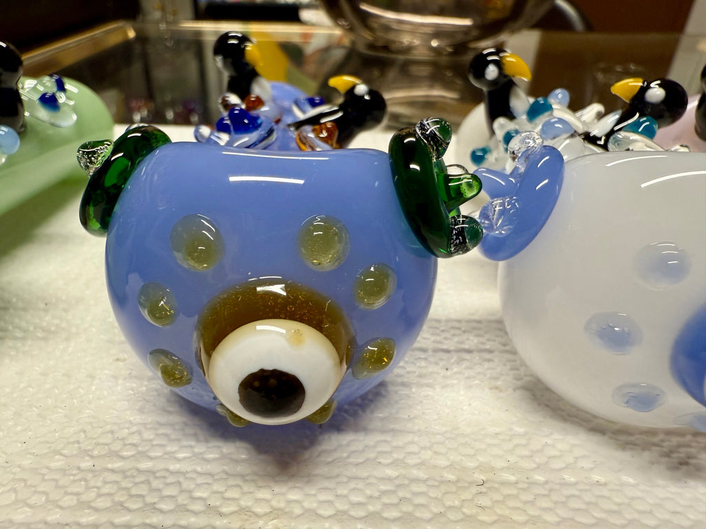 Ripkitty 4.5" Tobacco Dry Herb Hand Pipe Spoon Color Tube Glass with Penguins Art