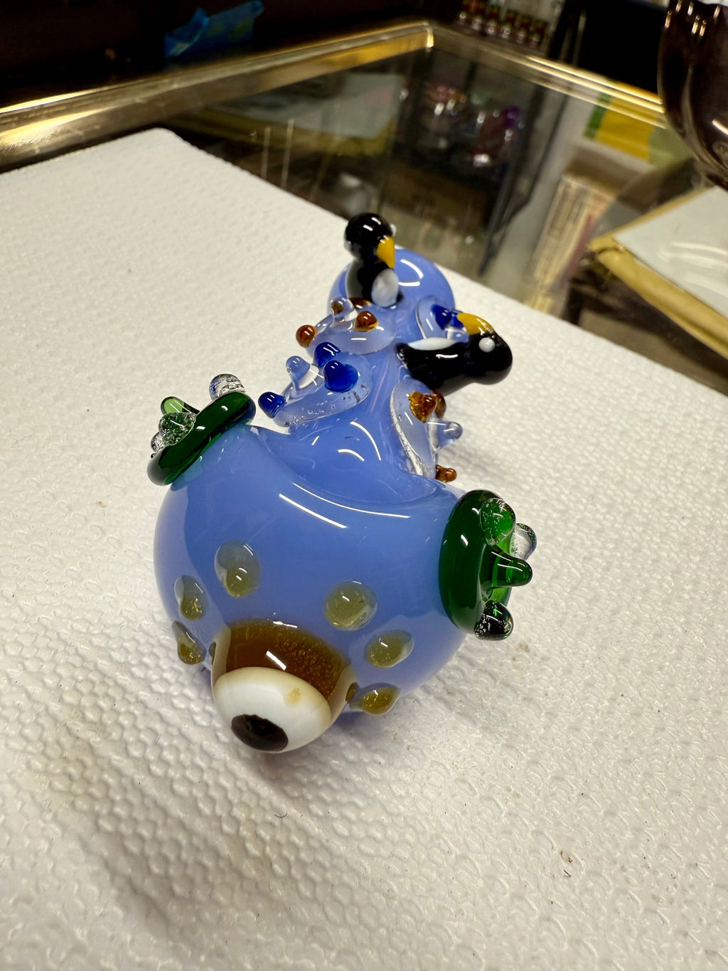 Ripkitty 4.5" Tobacco Dry Herb Hand Pipe Spoon Color Tube Glass with Penguins Art