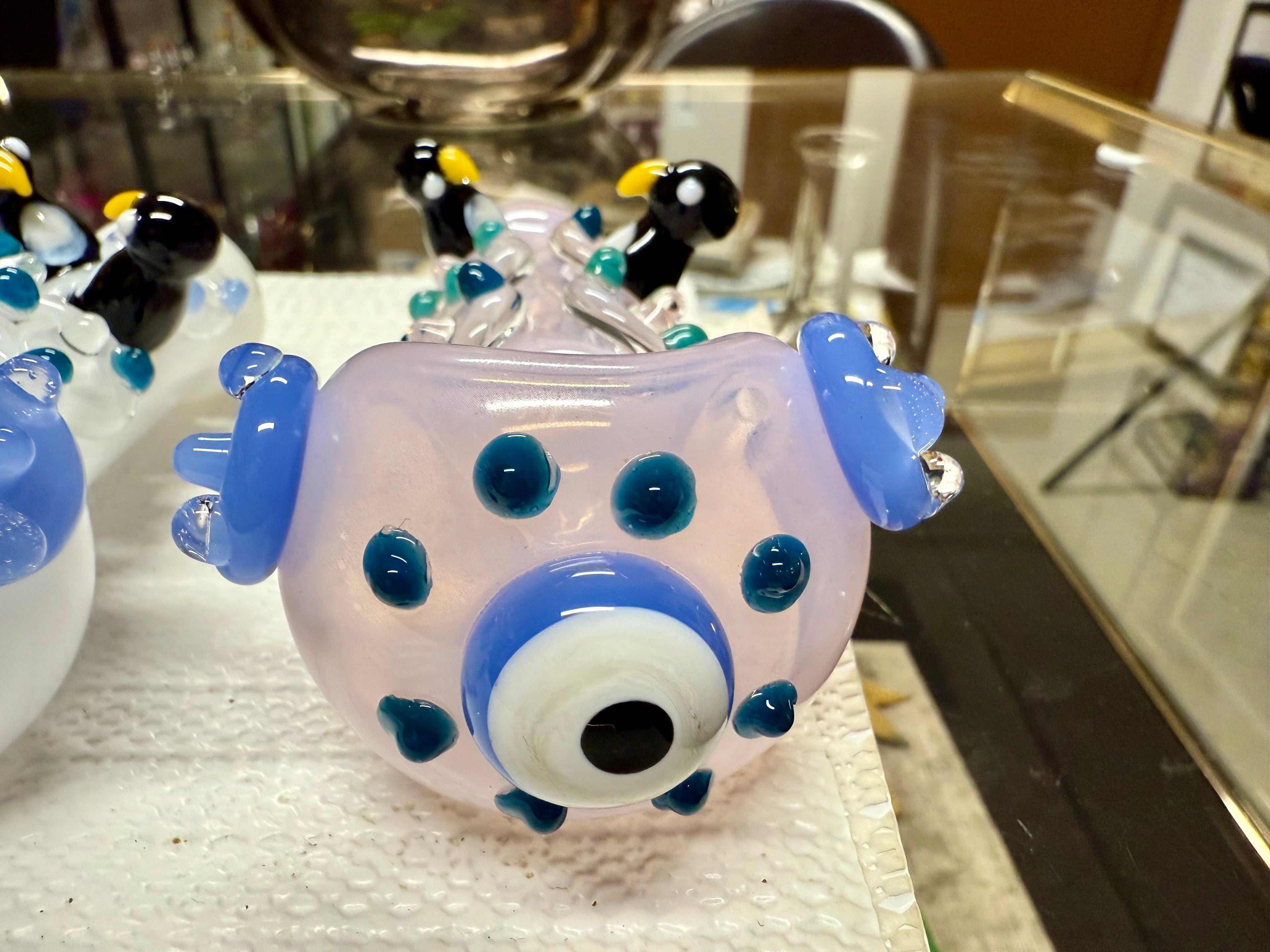 Ripkitty 4.5" Tobacco Dry Herb Hand Pipe Spoon Color Tube Glass with Penguins Art