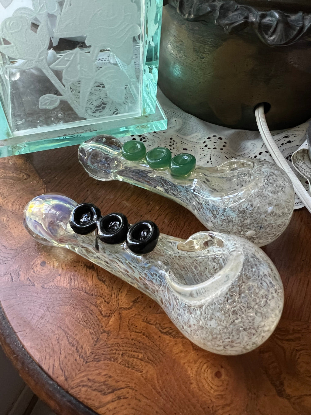 Ripkitty 4” Large Silver Fumed Frit with Marble Accents Glass Dry Herb Hand Pipe