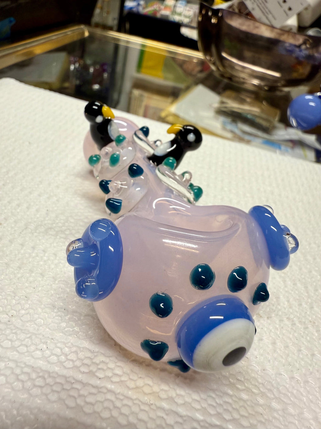 Ripkitty 4.5" Tobacco Dry Herb Hand Pipe Spoon Color Tube Glass with Penguins Art