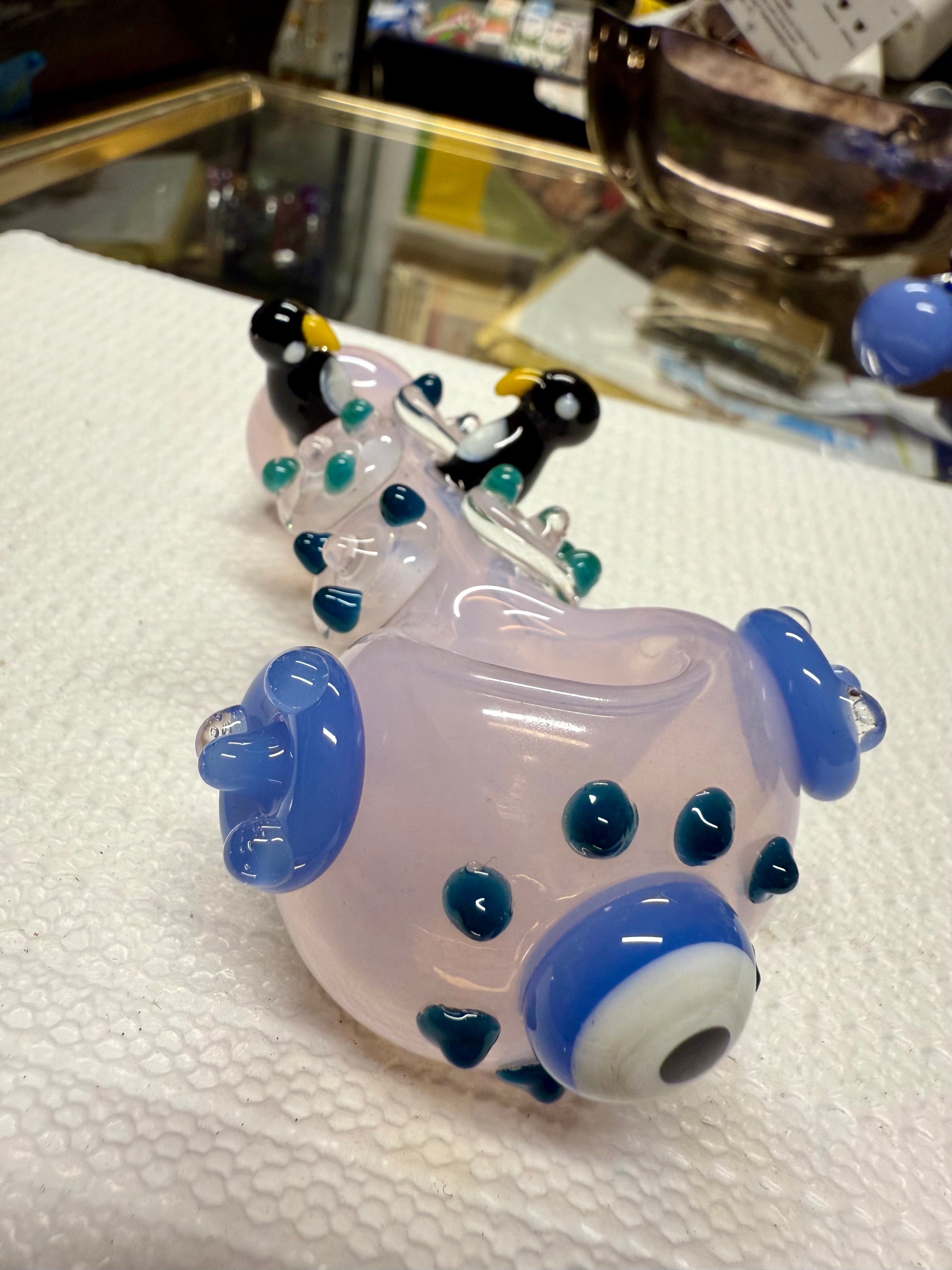 Ripkitty 4.5" Tobacco Dry Herb Hand Pipe Spoon Color Tube Glass with Penguins Art