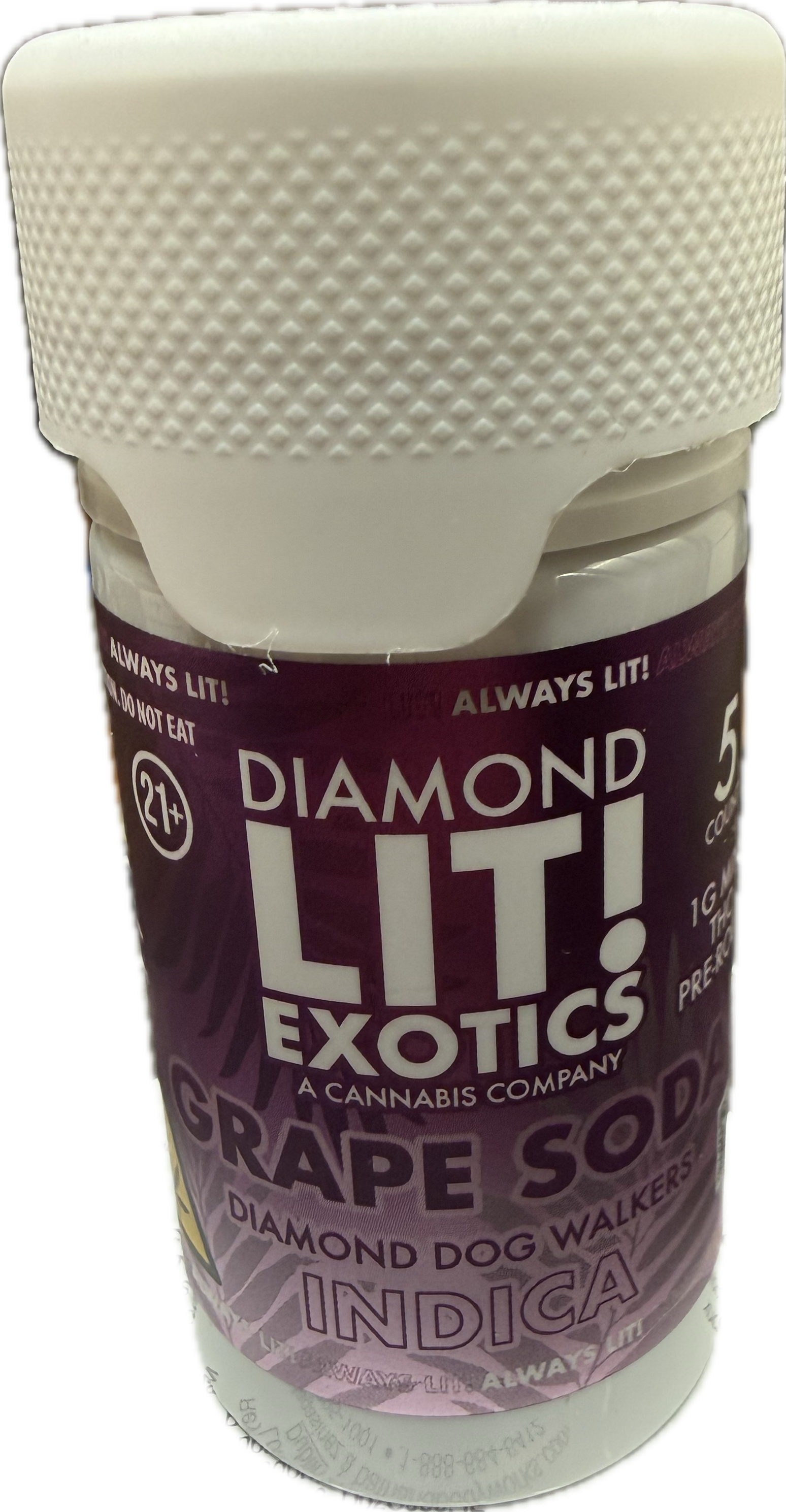 Diamond Lit! – Exotics Dog Walkers – 5CT Jar – 1G Delta-8 Pre-Rolls (Sativa / Hybrid / Indica)