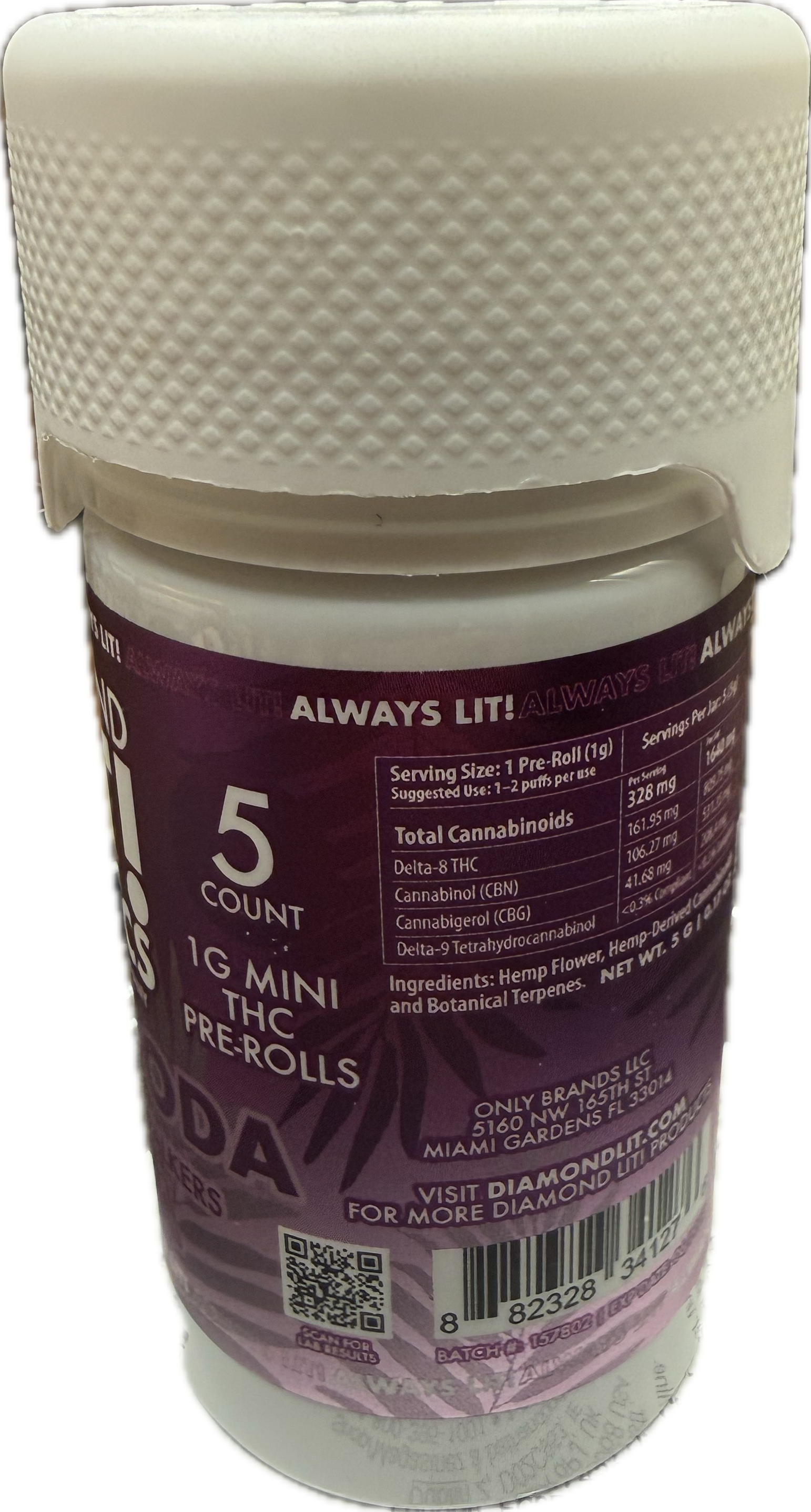 Diamond Lit! – Exotics Dog Walkers – 5CT Jar – 1G Delta-8 Pre-Rolls (Sativa / Hybrid / Indica)