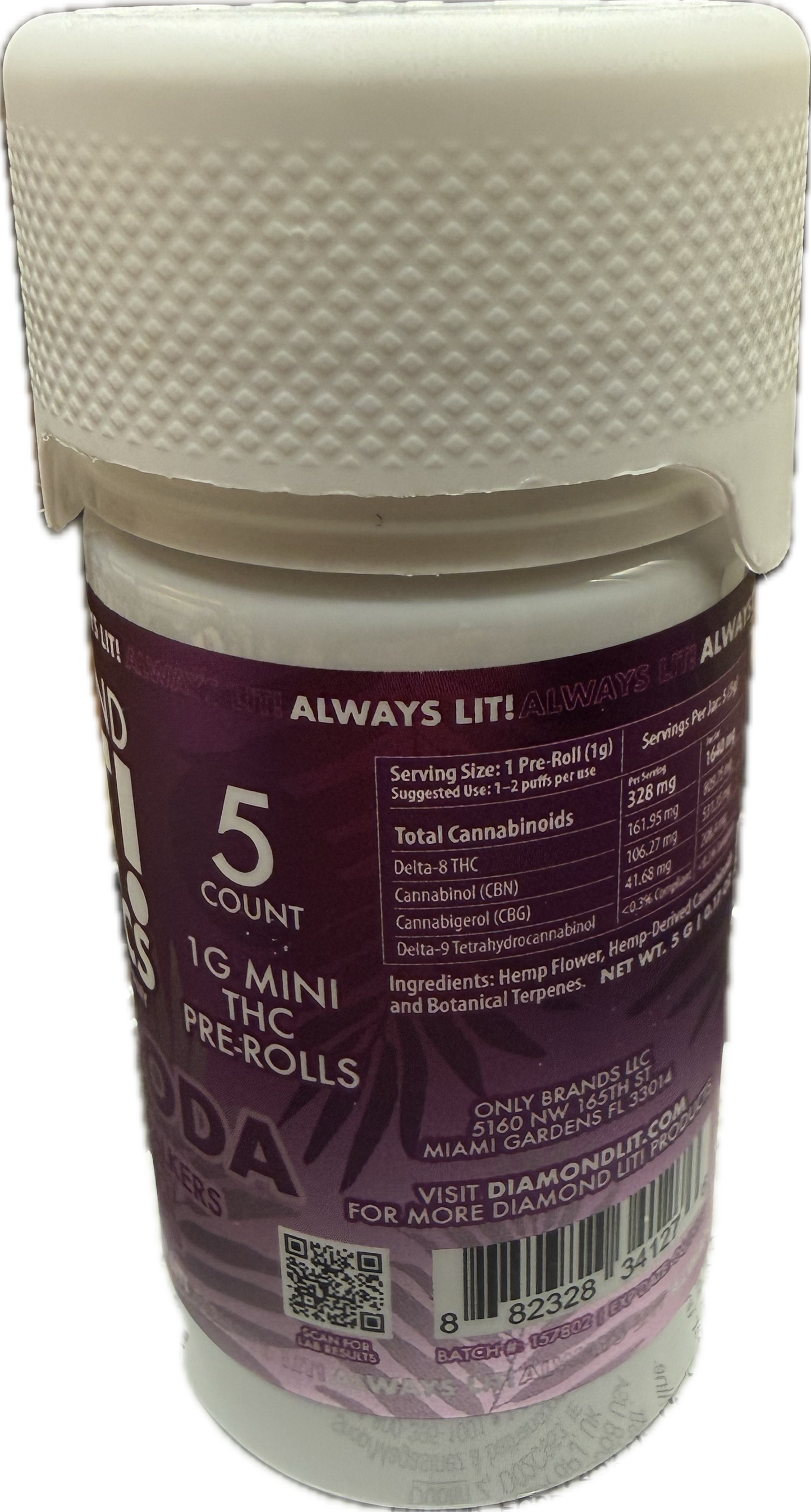 Diamond Lit! – Exotics Dog Walkers – 5CT Jar – 1G D-8 Pre-Rolls (Sat. / Hybr. / Indi.)